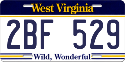 WV license plate 2BF529