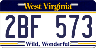 WV license plate 2BF573