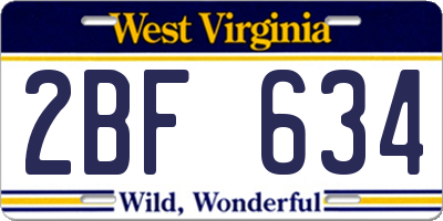 WV license plate 2BF634