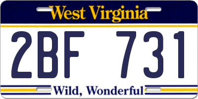 WV license plate 2BF731