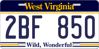 WV license plate 2BF850
