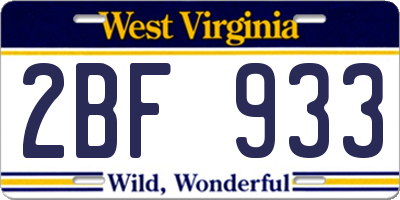 WV license plate 2BF933