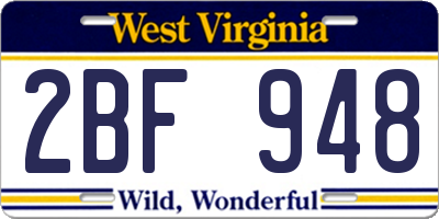 WV license plate 2BF948