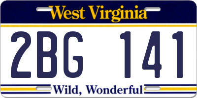 WV license plate 2BG141