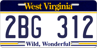 WV license plate 2BG312