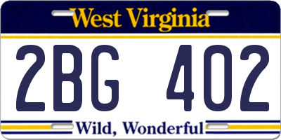 WV license plate 2BG402