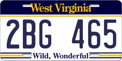 WV license plate 2BG465