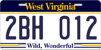 WV license plate 2BH012