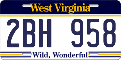 WV license plate 2BH958