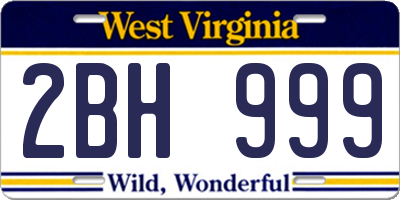 WV license plate 2BH999