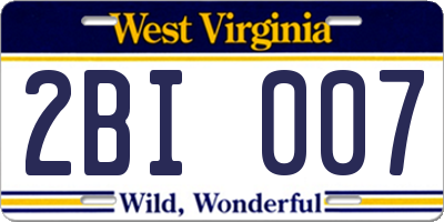 WV license plate 2BI007