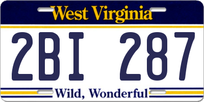 WV license plate 2BI287