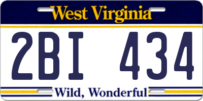 WV license plate 2BI434