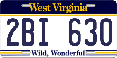 WV license plate 2BI630
