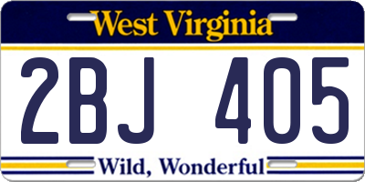 WV license plate 2BJ405