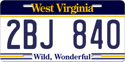 WV license plate 2BJ840