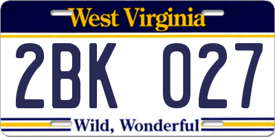 WV license plate 2BK027