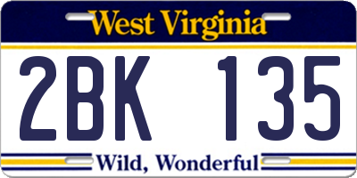 WV license plate 2BK135