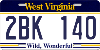 WV license plate 2BK140