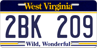 WV license plate 2BK209