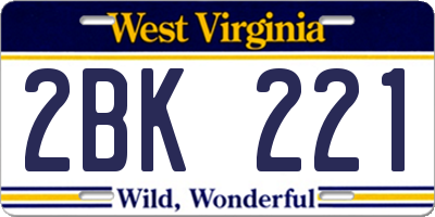 WV license plate 2BK221
