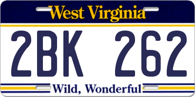WV license plate 2BK262