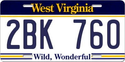 WV license plate 2BK760