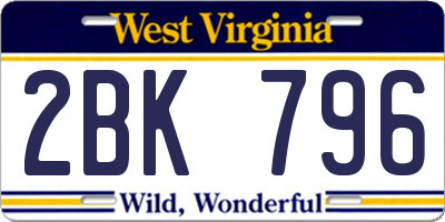 WV license plate 2BK796