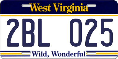 WV license plate 2BL025