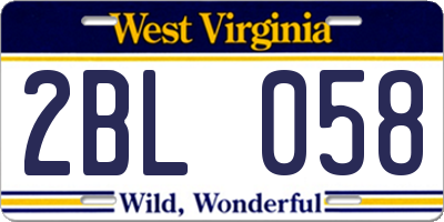 WV license plate 2BL058