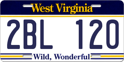 WV license plate 2BL120