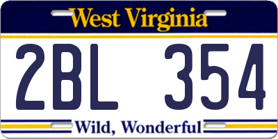WV license plate 2BL354