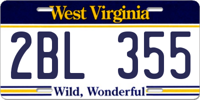 WV license plate 2BL355