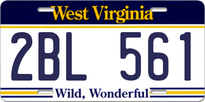 WV license plate 2BL561