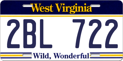 WV license plate 2BL722
