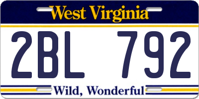 WV license plate 2BL792