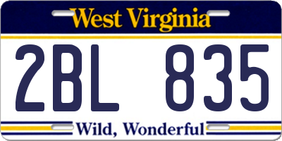 WV license plate 2BL835