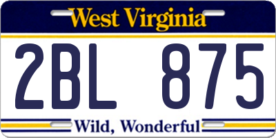 WV license plate 2BL875