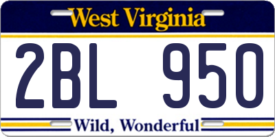 WV license plate 2BL950