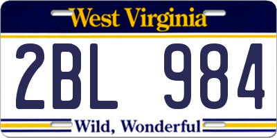 WV license plate 2BL984
