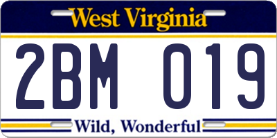WV license plate 2BM019