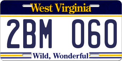 WV license plate 2BM060