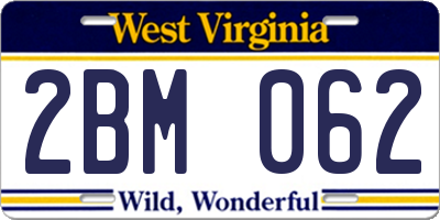 WV license plate 2BM062