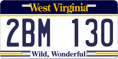 WV license plate 2BM130