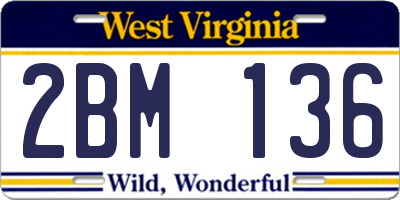 WV license plate 2BM136