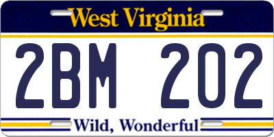 WV license plate 2BM202