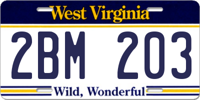 WV license plate 2BM203