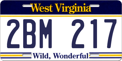 WV license plate 2BM217