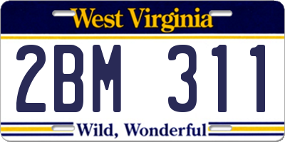 WV license plate 2BM311
