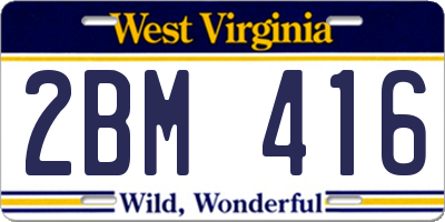 WV license plate 2BM416